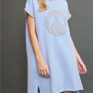 Large Umgee Light Blue Peace Sign Dress